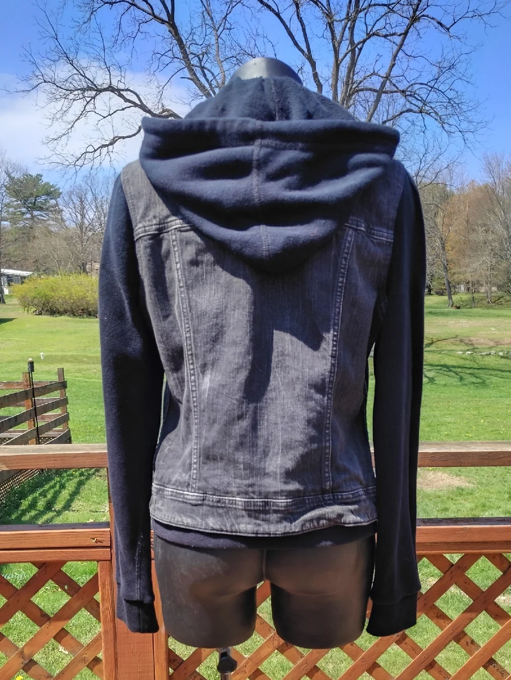 American Eagle Black Denim Hoodie Trucker Jacket Size Medium